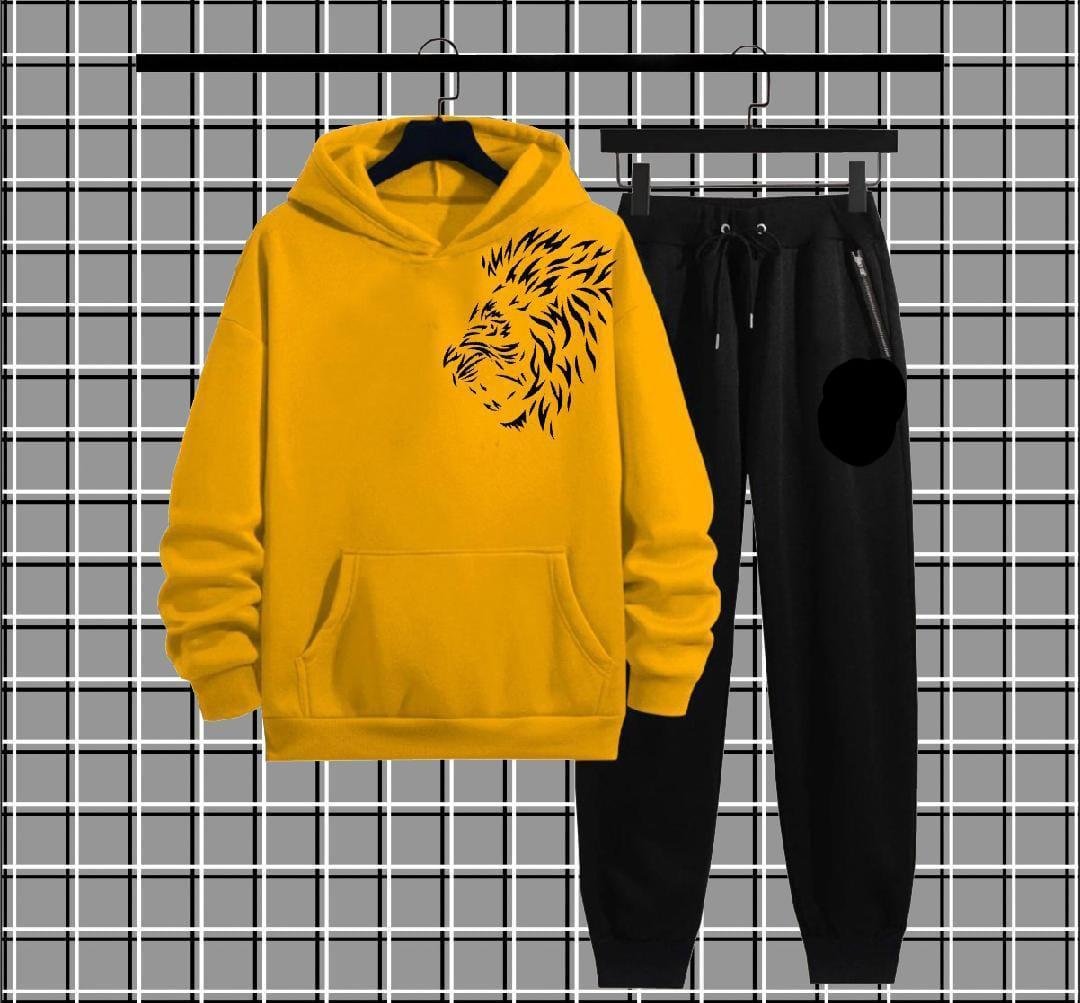 Men's 2 Pcs Fleece Graphic Sublimation Hoodie Track Suit - Yellow