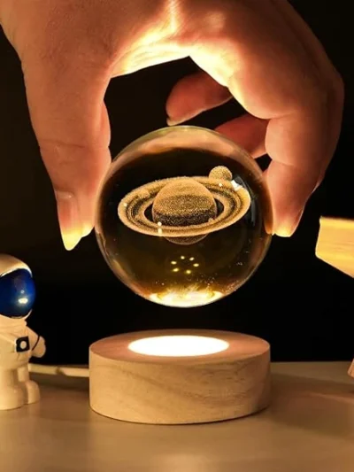3D Galaxy Space Crystal Ball Night Light with Stand | 3D Ball Crystal Glass LED Table Lamp | Random Designs