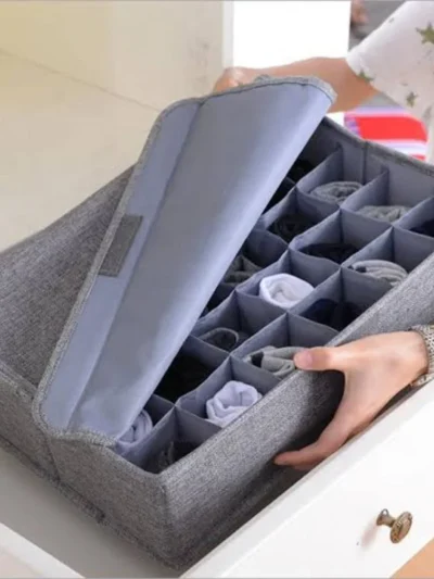 Storage Organizer with Lid | Foldable Drawer Divider | 24 Cells | Non-Woven Fabric | Random Colors